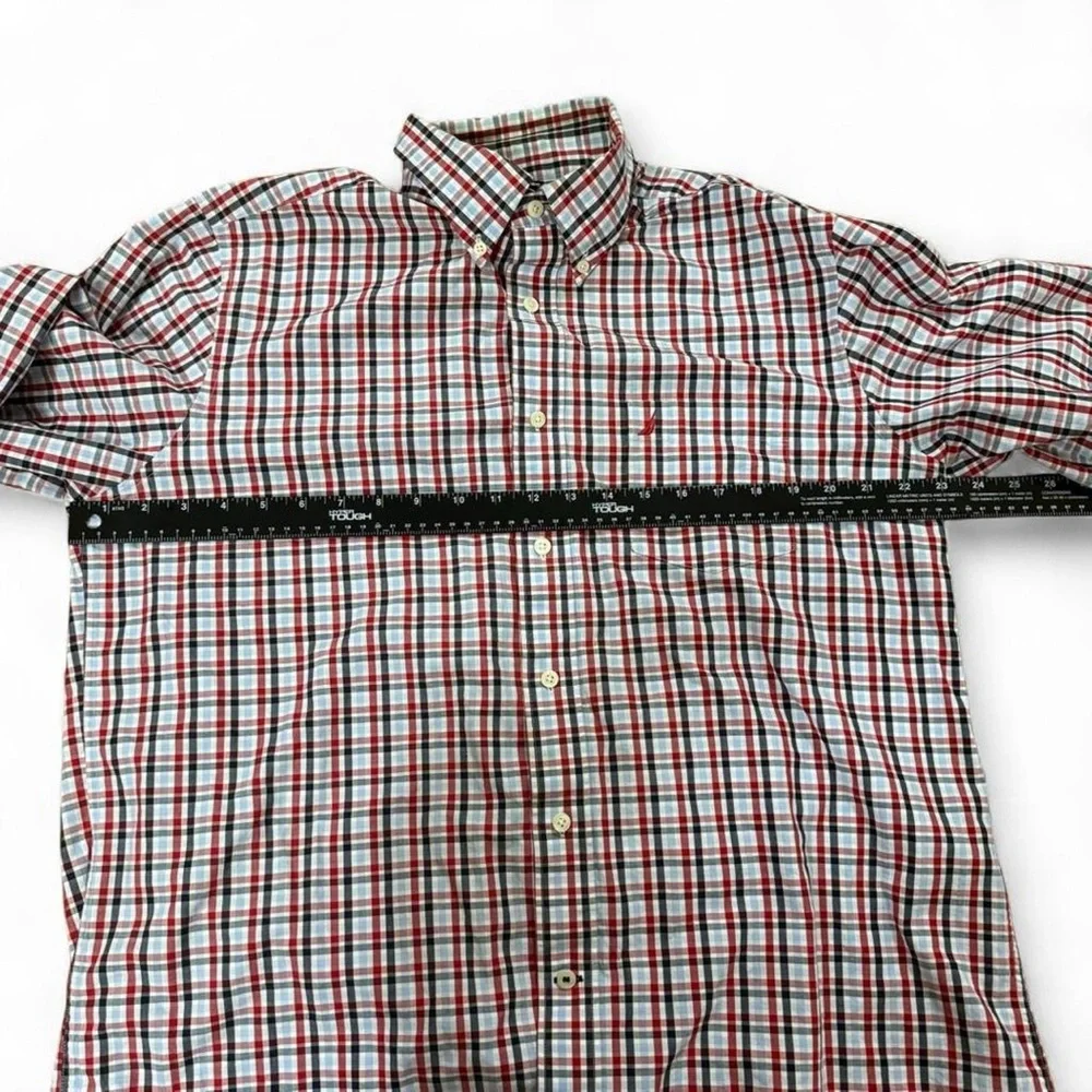 Nautica red and blue plaid button down long sleeve shirt Size L - Picture 5 of 8